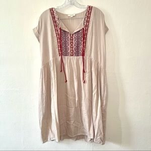 ODDY Embroidered Cream and Red Flowy Dress